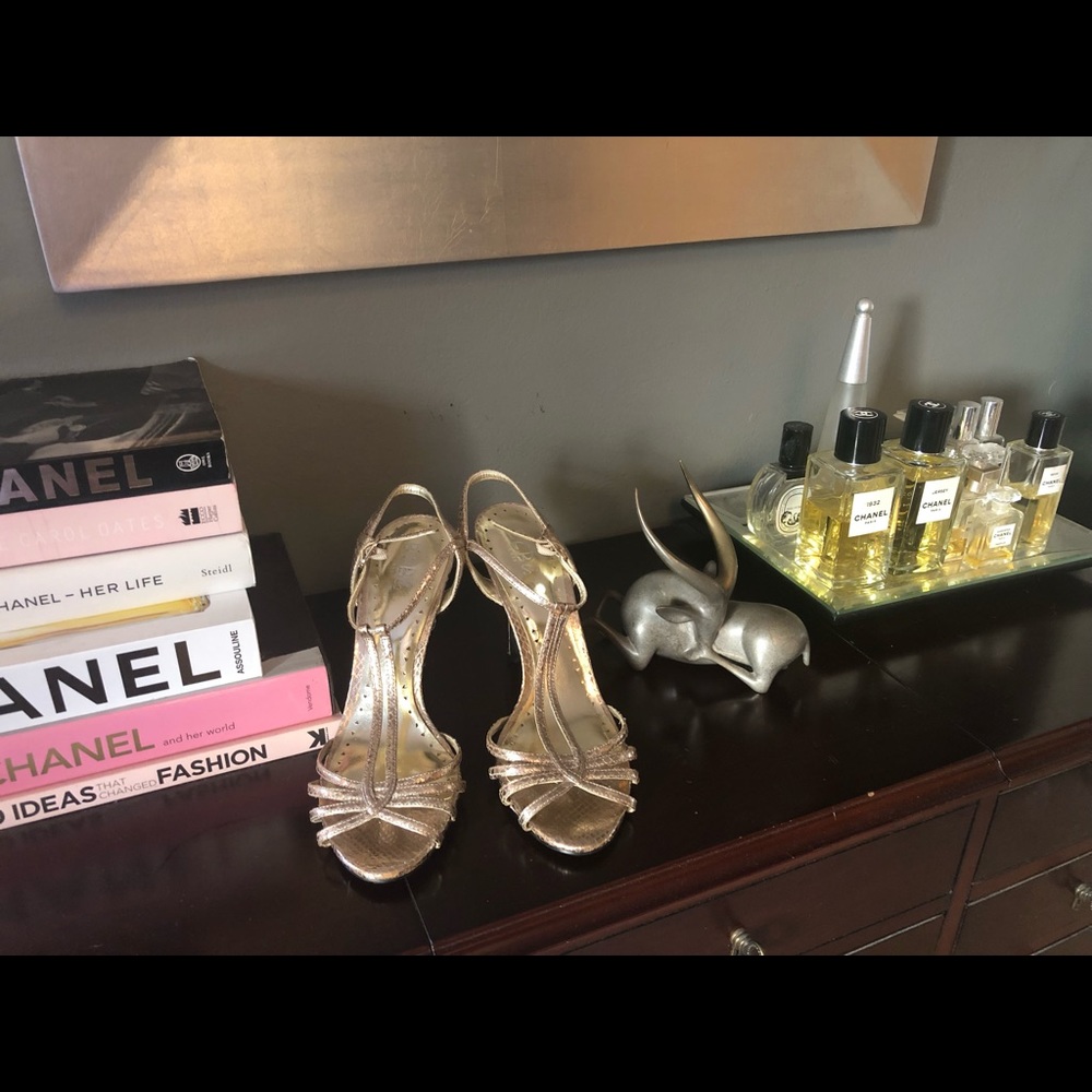 BCBG gold heels